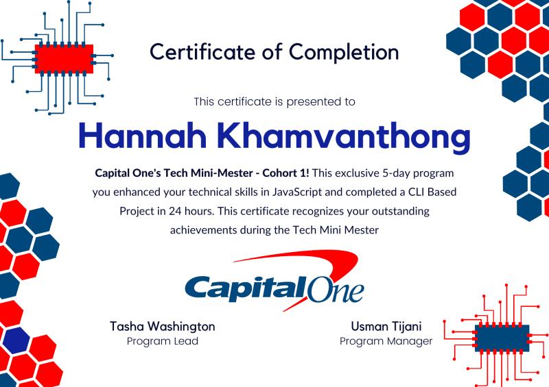 Certificate from Capital One